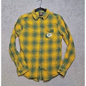 NFL Juniors Green Bay Flannel Button Down Shirt Size Medium 7/9 Kids Fan Shirt